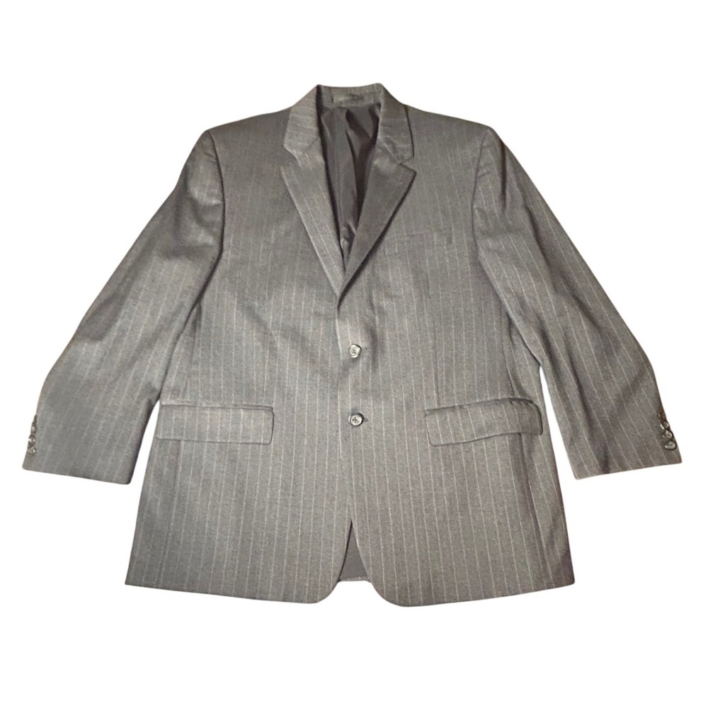 Ralph Lauren 100% Wool Suit 44R 36x30 Gray Pinstripe 2-Button Dark Academia